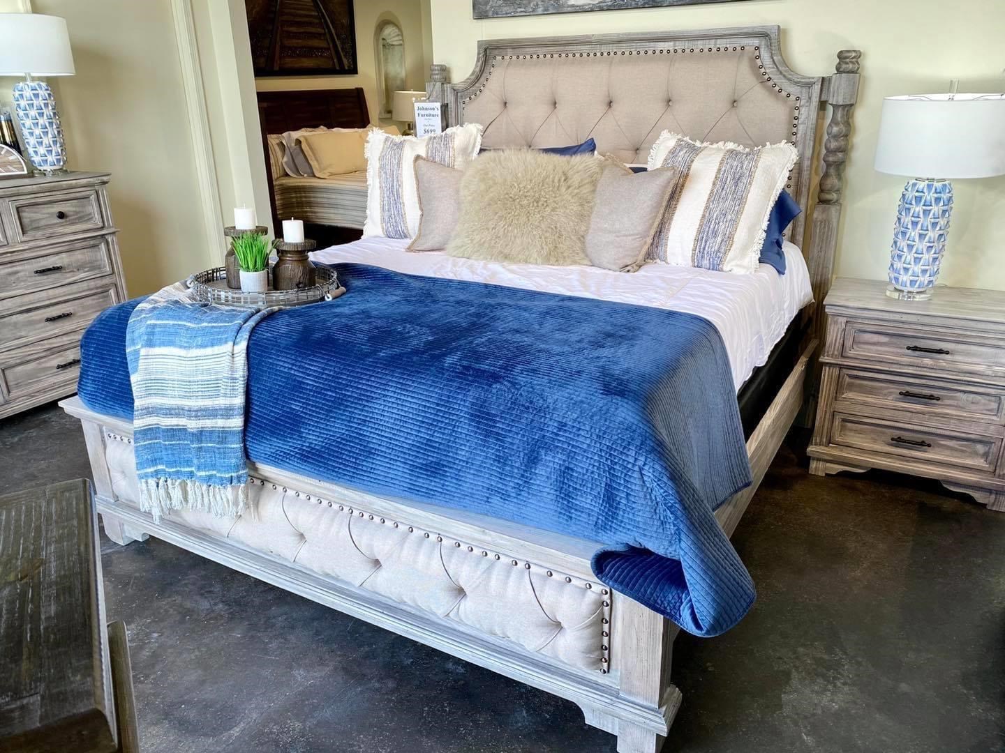 Split Nickel Charleston Modern Farmhouse Rustic Queen Upholstered Bed